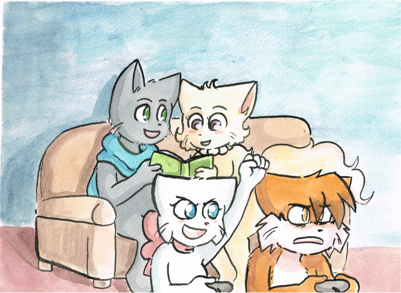 Candybooru image #7935, tagged with Daisy Lucy Mike Paulo Taeshi_(Artist) commission watercolor